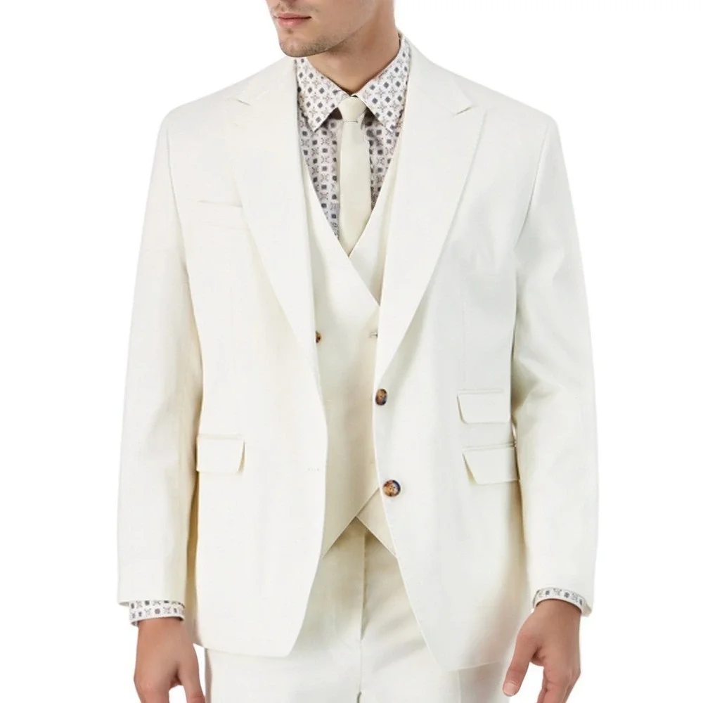 Tayion by Montee Holland Sport Coat Men White 44L 100% Linen Business Casual NWT